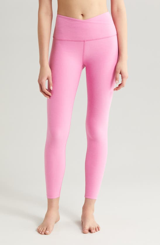 Shop Beyond Yoga At Your Leisure Space Dye High Waist Midi Leggings In Pink Bloom Heather