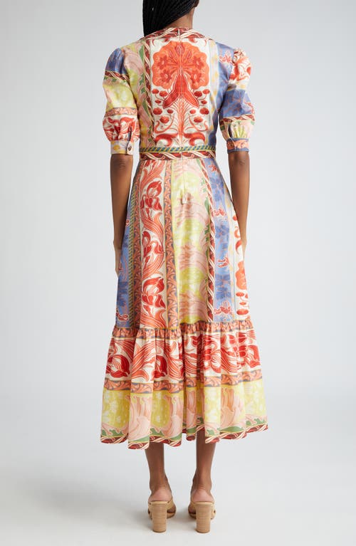 Shop Etro Puff Sleeve Cotton Midi Dress In Print/white Multi X0802