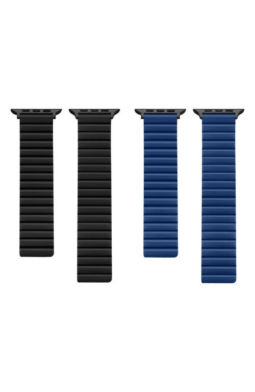 Shop The Posh Tech 2-pack Silicone Apple Watch® Watchbands In Black/eclipse Blue