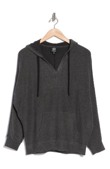 Bobeau Soft Rib Knit Hoodie In Black