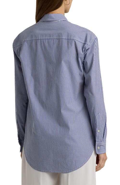 Shop Lauren Ralph Lauren Relaxed Fit Striped Stretch Cotton Shirt In Blue/white