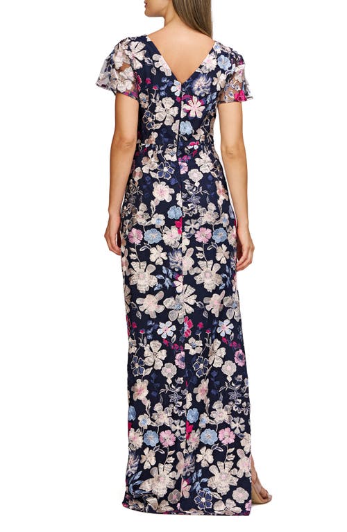 Js Collections Magnolia Floral Embroidery Gown In Navy Multi