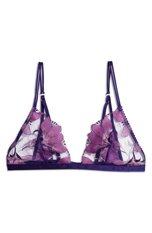 Shop Etam Exaltee Embroidered Tulle Triangle Bralette In Blueberry