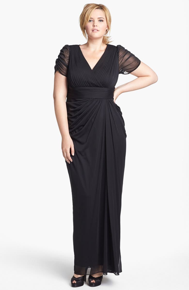 Adrianna Papell Draped Mesh Gown (Plus Size) | Nordstrom
