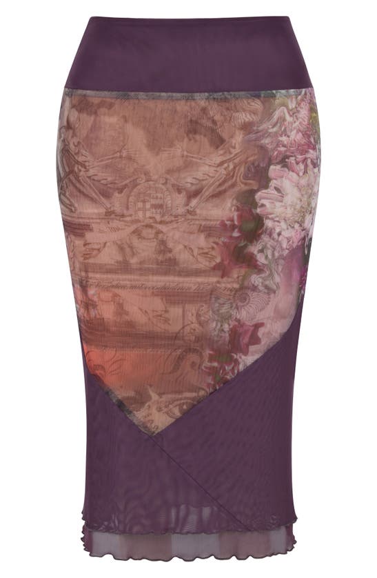 MISTRESS ROCKS MISTRESS ROCKS PLACED FLORAL MESH MIDI SKIRT