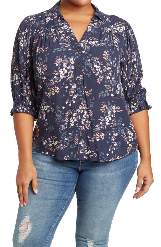 Wit & Wisdom Wit And Wisdom Floral Print Blouse In Osmu-outerspace/ Multi