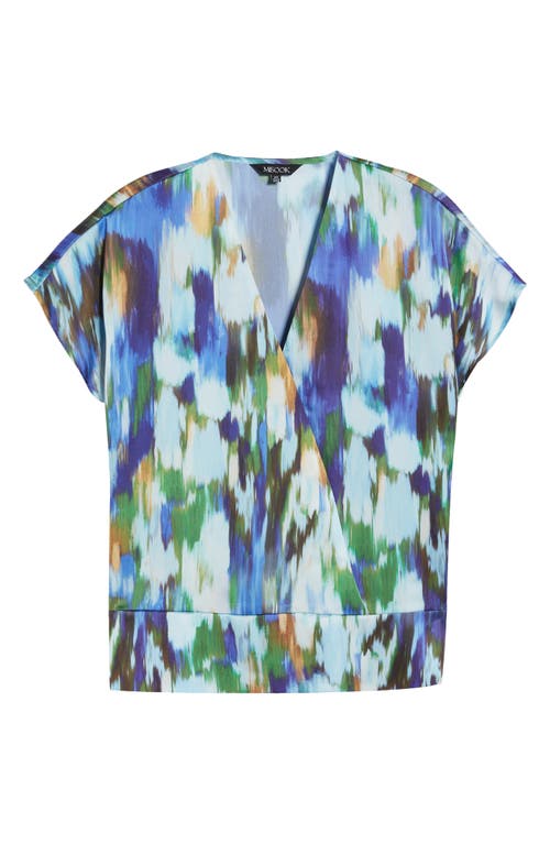 Shop Misook Watercolor Crêpe De Chine Top In Satn Sky/mul