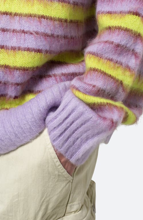 Shop Mnml Striped Faux Mohair Sweater In Green/purple