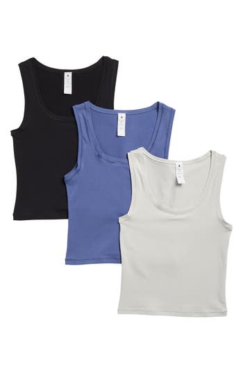 Shop Yogalicious Airlite Pure Love 3-pack Tanks In Micro Chip/gray Blue/black