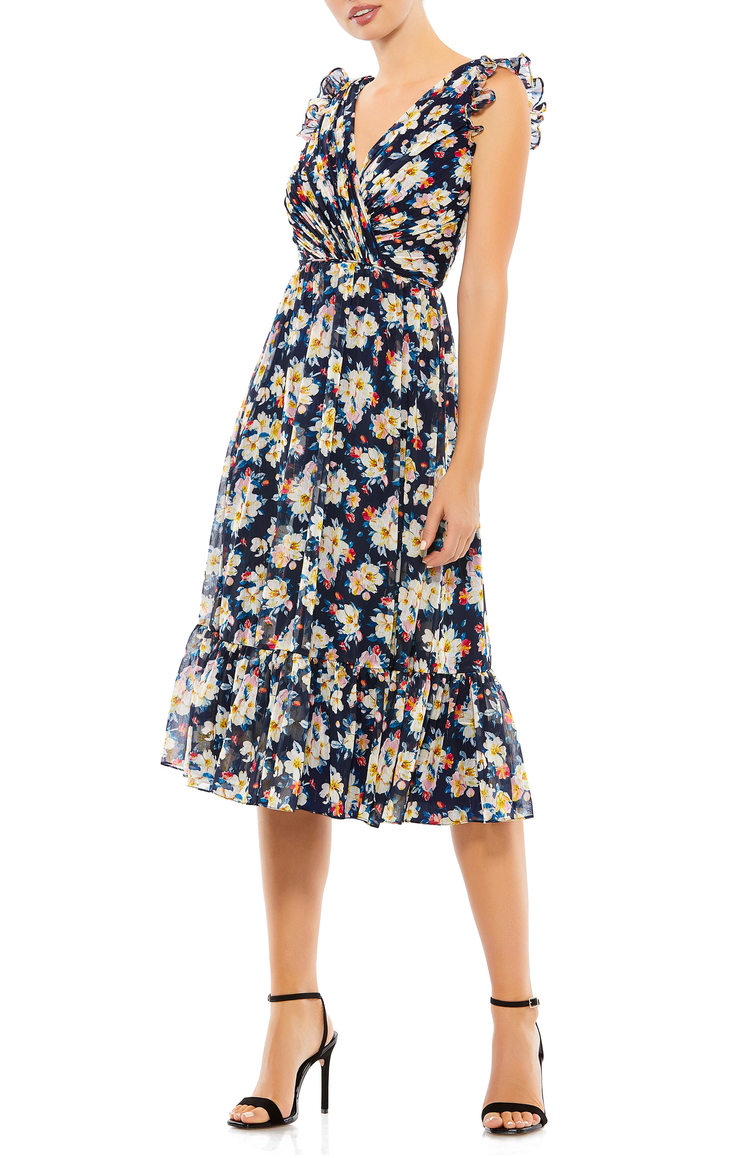 navy blue floral dress with sleeves