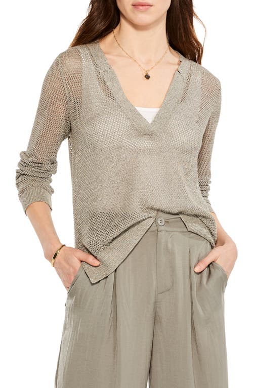 NIC+ZOE Open Stitch V-Neck Sweater in Tarragon