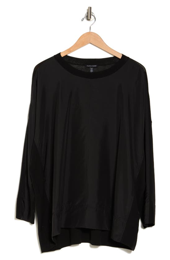 Eileen Fisher Long Sleeve Silk Top In Black