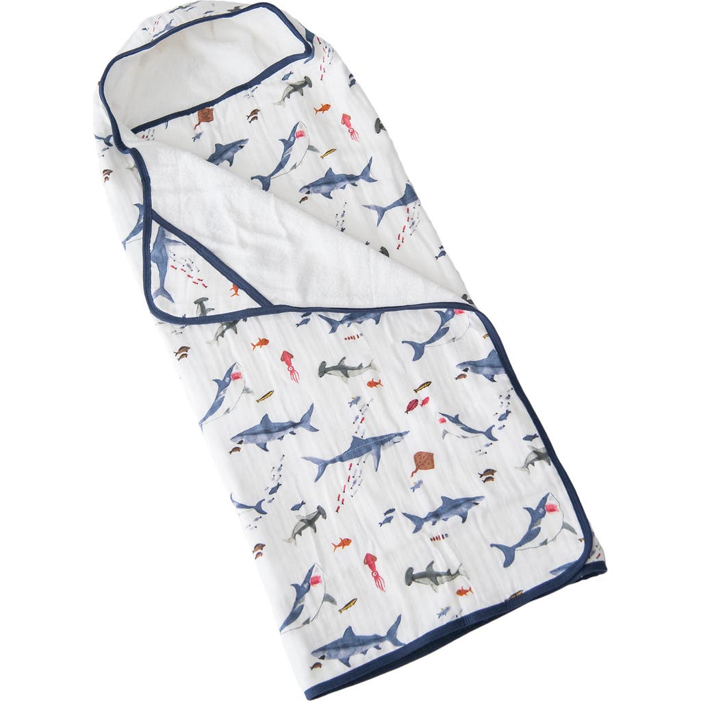 Little Unicorn Cotton Muslin & Terry Hooded Towel In Shark