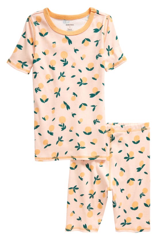 Shop Nordstrom Kids' Print Fitted Two-piece Short Pajamas In Pink English Citrus Fruit