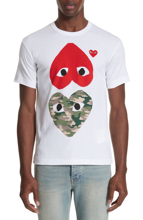 Comme des Garçons PLAY Camo Double Heart T-Shirt White 1 at Nordstrom,