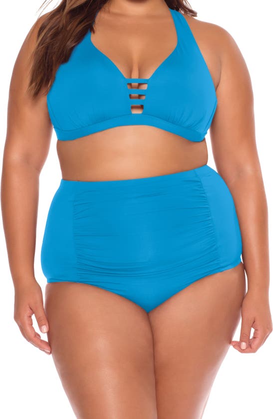 Shop Becca Tab Inset Bikini Top In Adriatic Blue