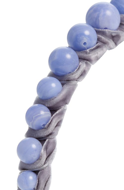 Shop Lele Sadoughi Graduated Bead Velvet Headband In Blue Lace Agate