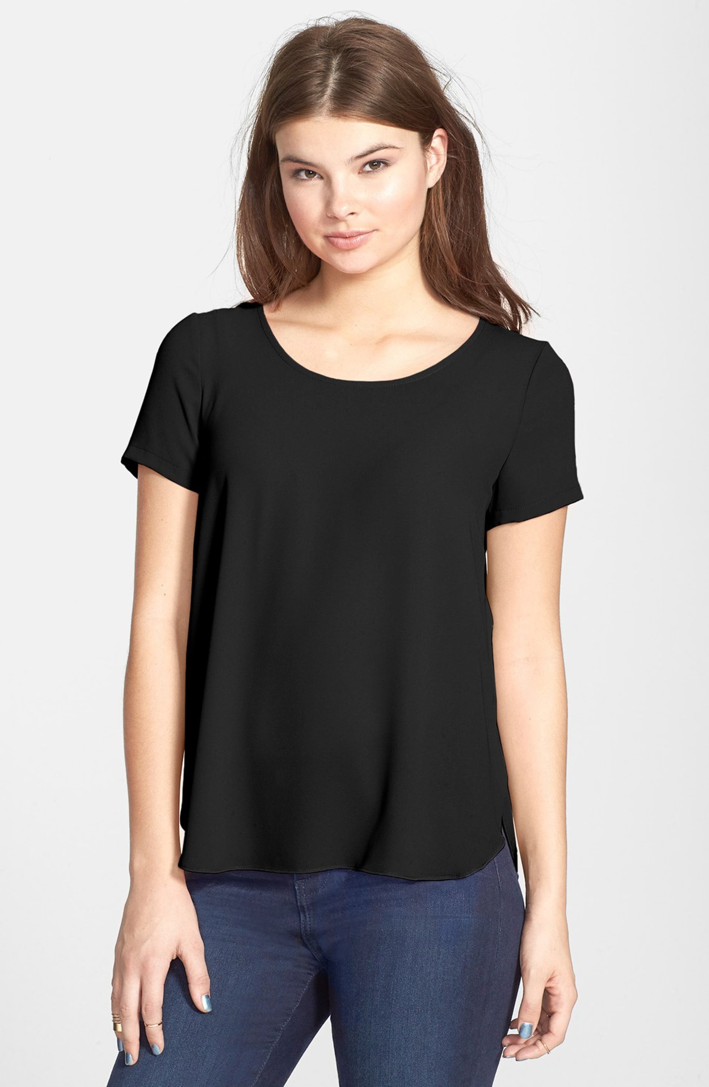 Lily Side Slit Woven Tee (Juniors) | Nordstrom