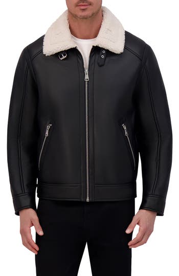 Kenneth Cole New York Faux Shearling Moto Jacket In Black