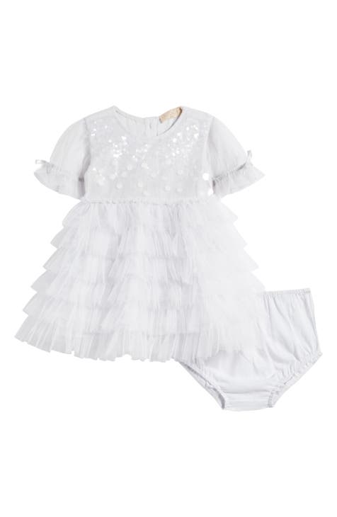 Twinkling Sequin Puff Sleeve Tiered Tulle Party Dress (Baby)