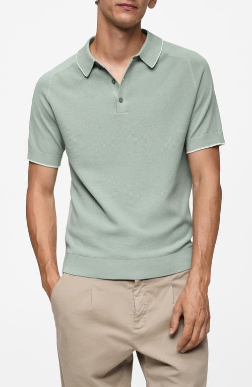 Mango Tipped Raglan Cotton Blend Polo In Aqua Green