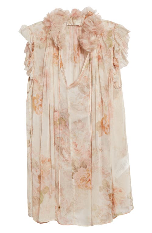 Shop Zimmermann Frilled Cap Sleeve Top In Cream Rococo Floral