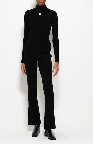 Ribbed-knit high-rise flare pants in black - Courreges