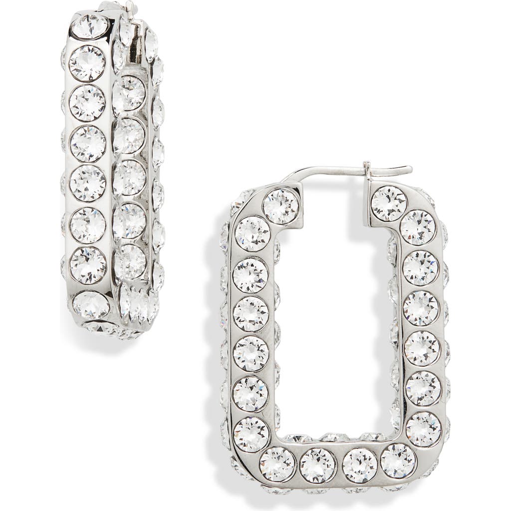 Amina Muaddi Crystal Hoop Earrings In White Crystal/silver Base
