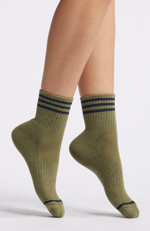 Girlfriend Stripe Cotton Blend Rib Quarter Socks in Sage
