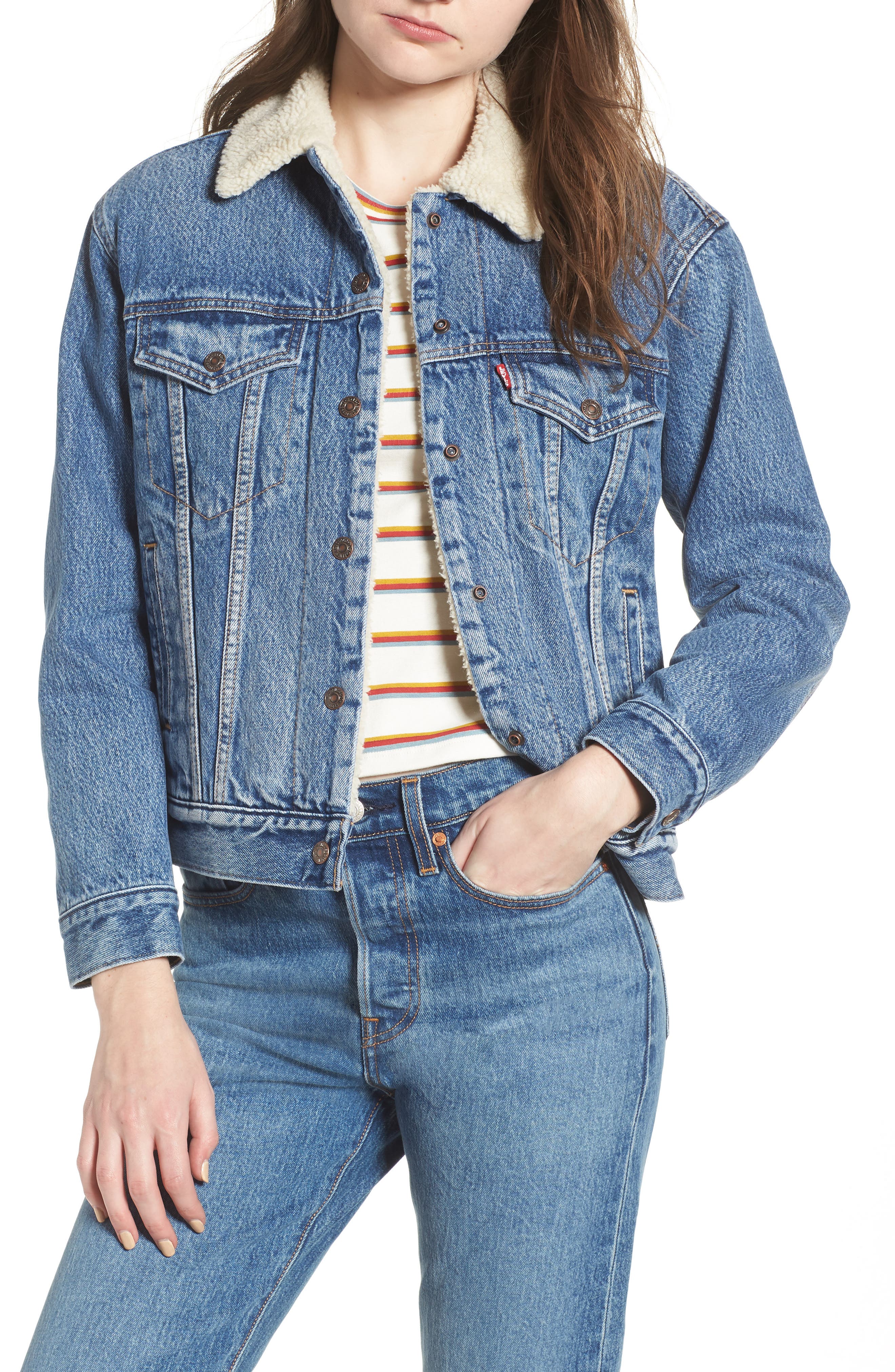 levi's faux fur trucker denim jacket