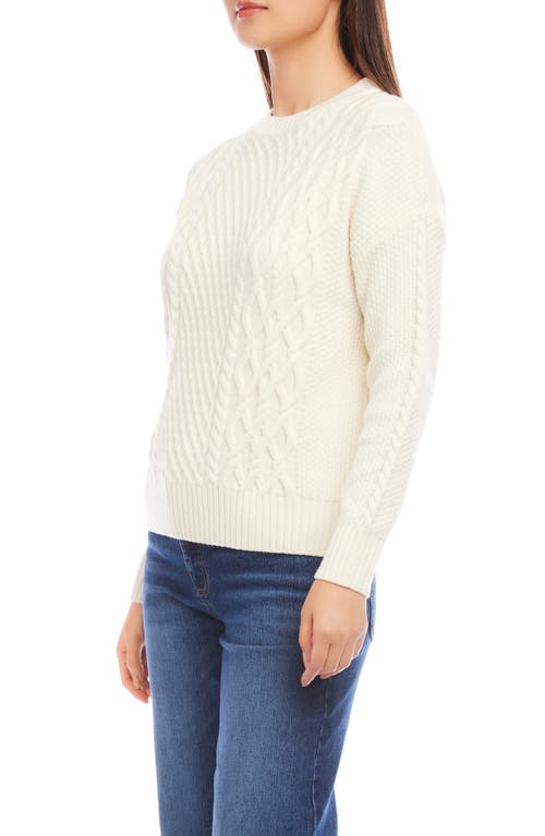 Karen Kane Cable Crewneck Sweater In Cream