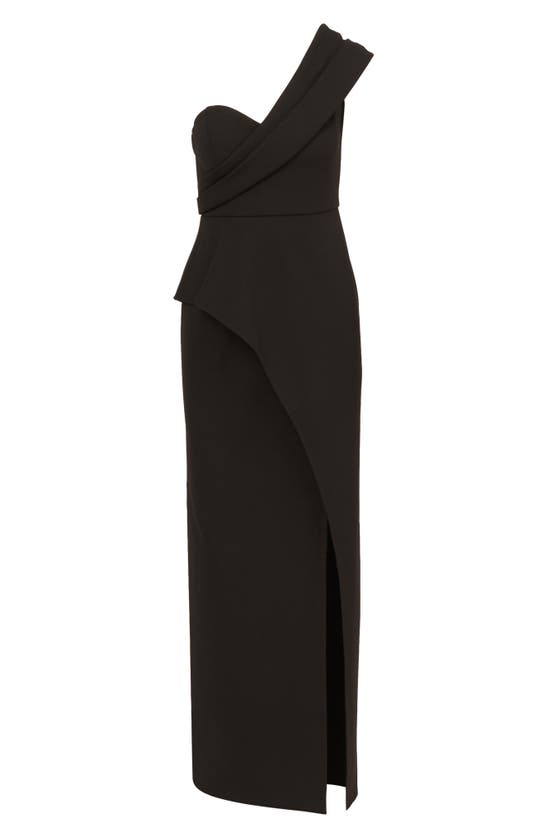 Shop Aidan Mattox By Adrianna Papell One-shoulder Crepe Column Gown In Black