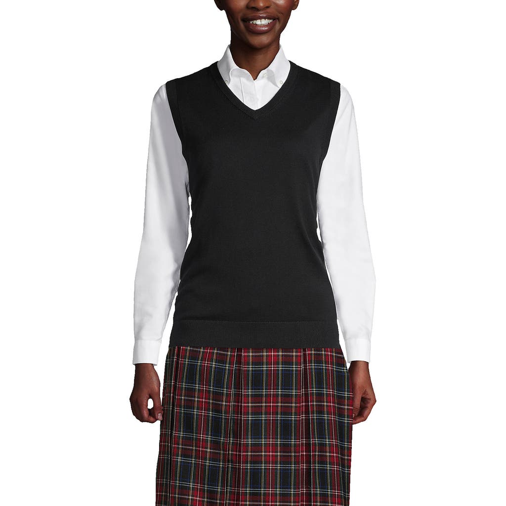Lands' End School Uniform Cotton Modal Fine Gauge Sweater Vest In Black
