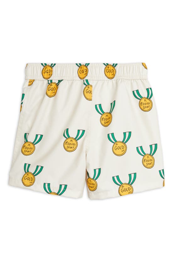 Shop Mini Rodini Kids' Medal Swim Trunks In Grey/ivory