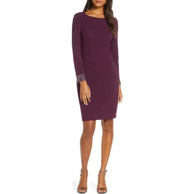 Vince Camuto Embellished Long Sleeve Cocktail Dress, Purple
