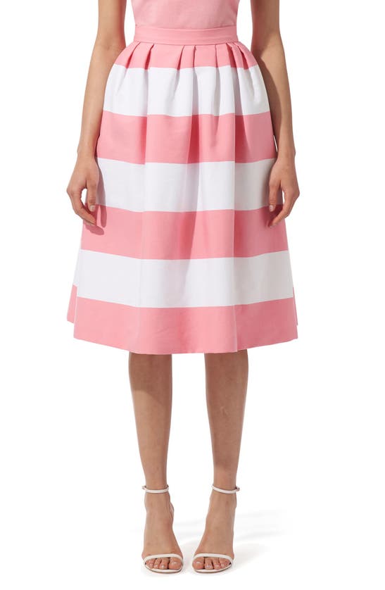 Shop Carolina Herrera Stripe Cotton Blend Skirt In Shell Pink Multi