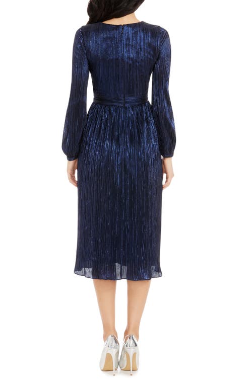 DRESS THE POPULATION DRESS THE POPULATION HOLLY LONG SLEEVE METALLIC PLISSÉ DRESS