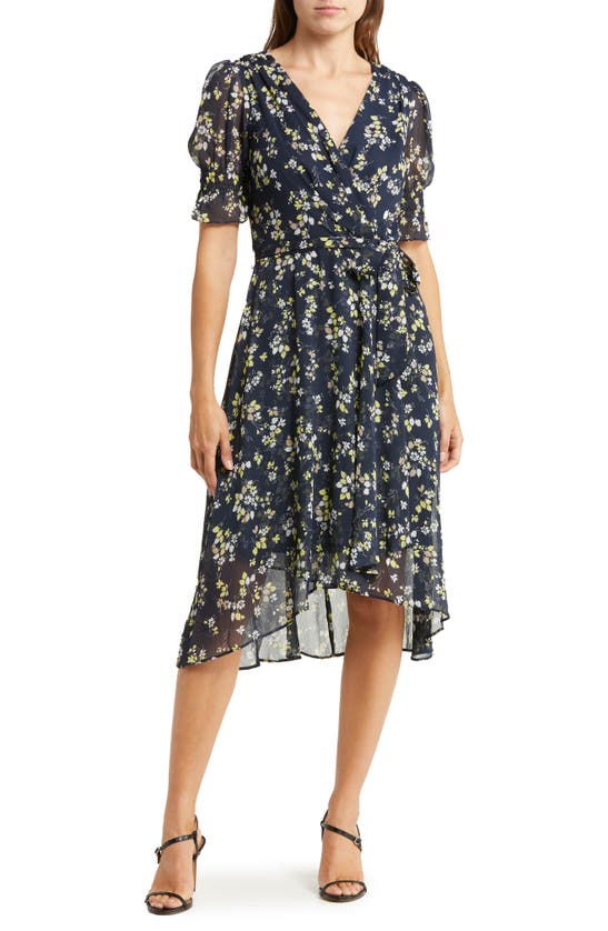 Tommy Hilfiger Windy Bouquet Puff Sleeve Faux Wrap Dress In Sky Captain ...