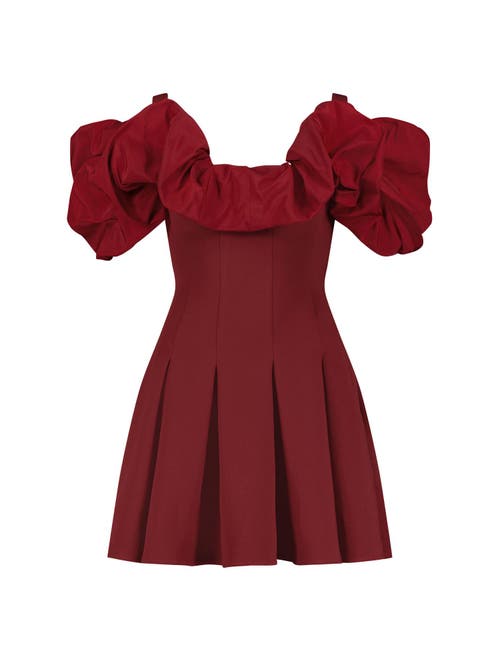 Mac Duggal Crepe Godet Hem Mini Dress With Faille Ruffle In Oxblood