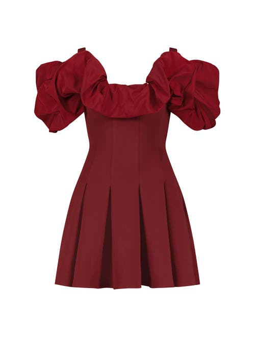 Shop Mac Duggal Crepe Godet Hem Mini Dress With Faille Ruffle In Oxblood