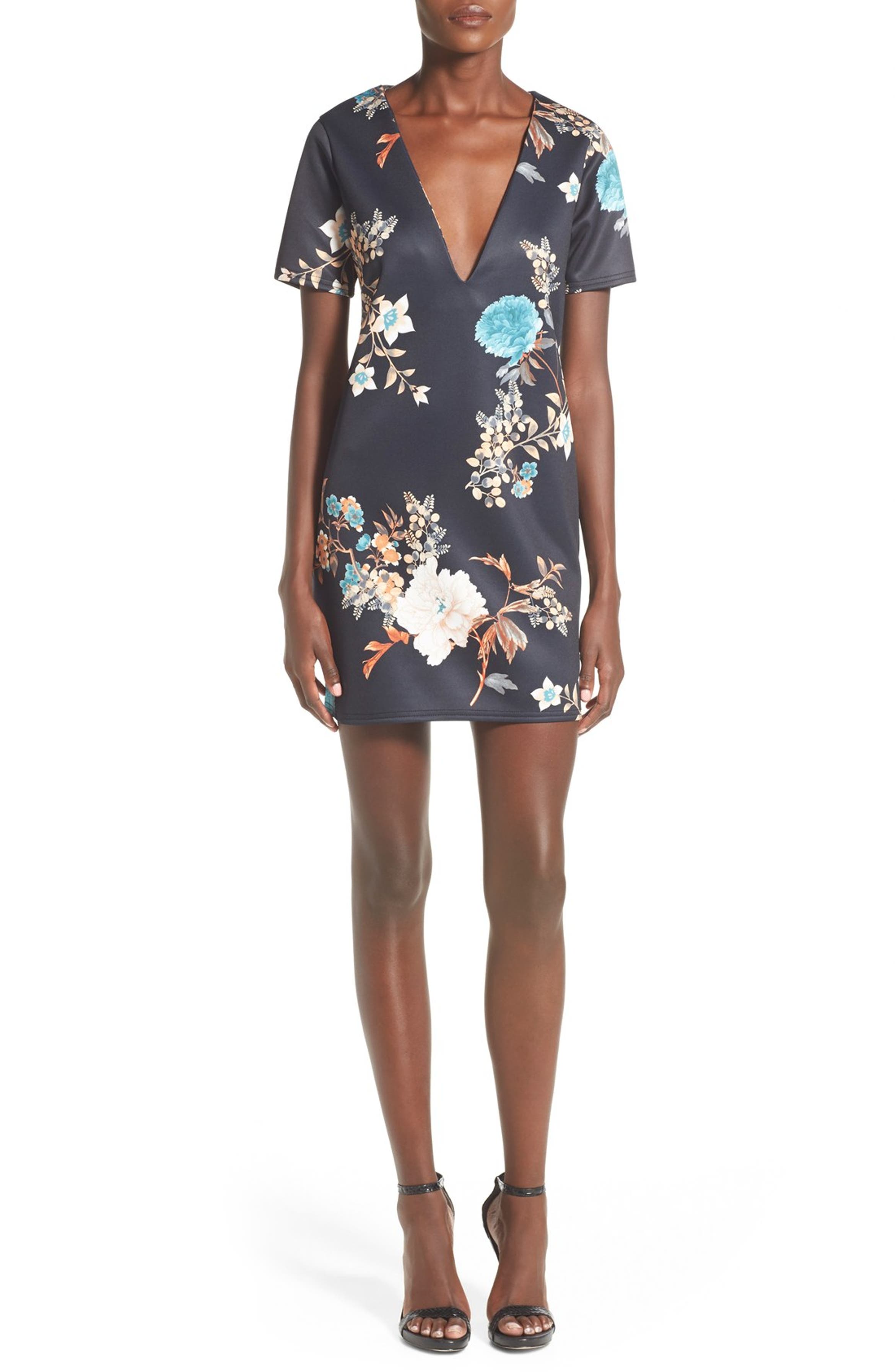 Missguided Floral Print V Neck Shift Dress Nordstrom missguided-floral-print-v-neck-shift-dress-nordstrom