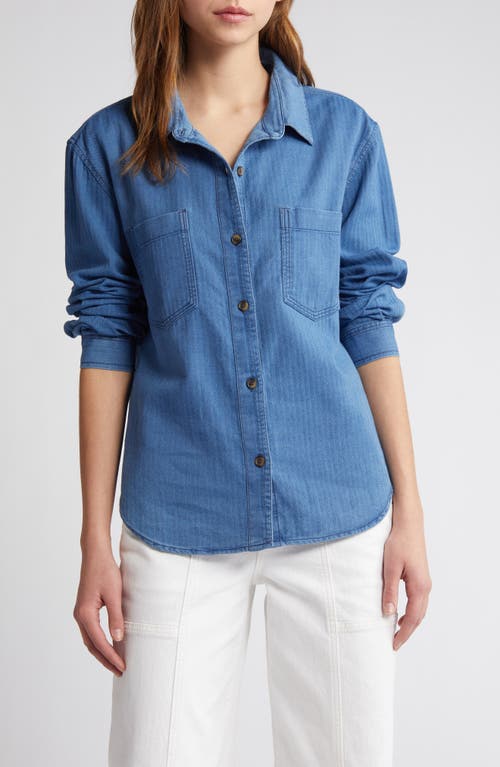 Treasure & Bond Herringbone Indigo Button-Up Shirt in Light Wash at Nordstrom, Size X-Small