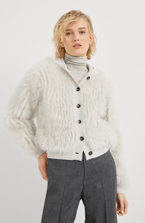 Shop Brunello Cucinelli Cashmere Hooded Cardigan With Shearling Inserts In Pearl Grey