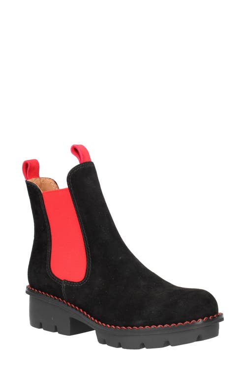 Harisha Lug Chelsea Boot in Black/Red Suede