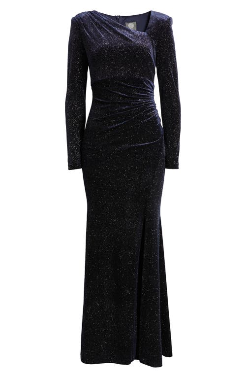 VINCE CAMUTO VINCE CAMUTO METALLIC VELVET LONG SLEEVE GOWN 