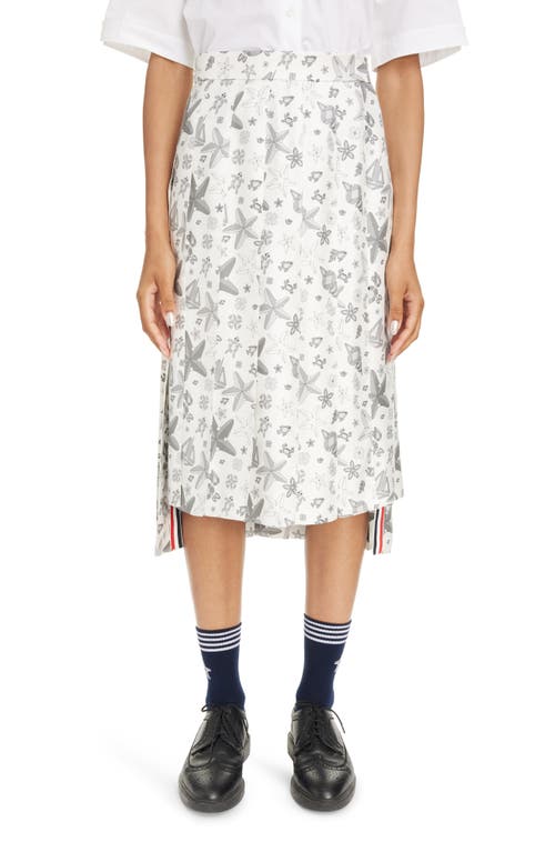 Thom Browne Nautical Crystal Print Drop Back Pleated Silk Skirt White at Nordstrom, Us