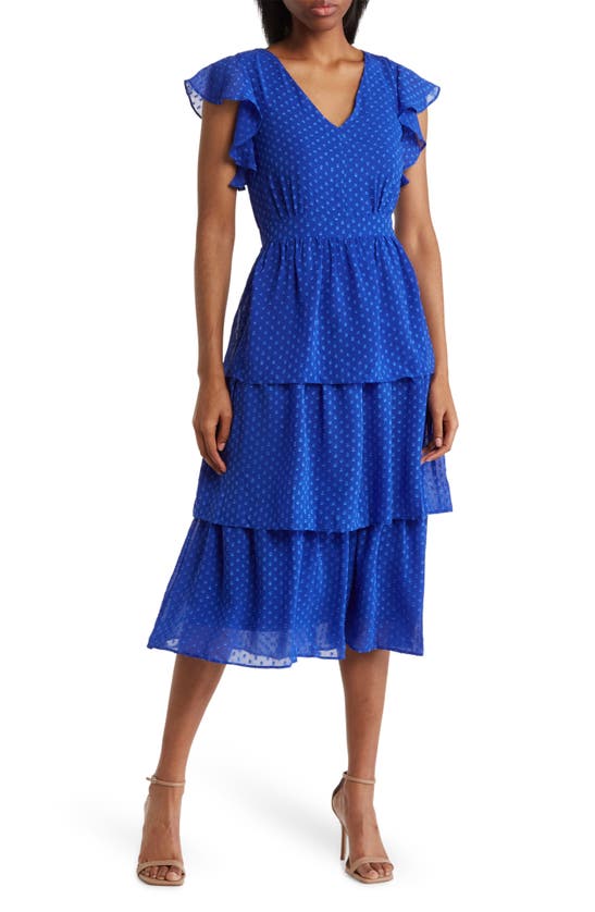 Julia Jordan Clip Dot Chiffon Midi Dress In Royal