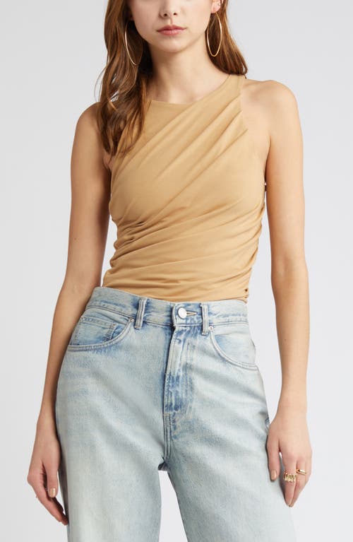 Side Ruched Tank in Tan Cartouche