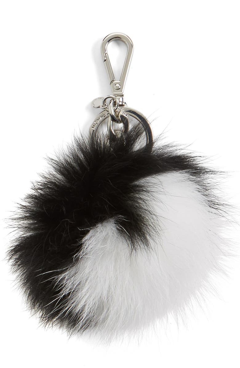 MICHAEL MICHAEL KORS Genuine Fox Fur Bi-Color Bag Charm, Main, color, BLACK/ OPTIC WHITE