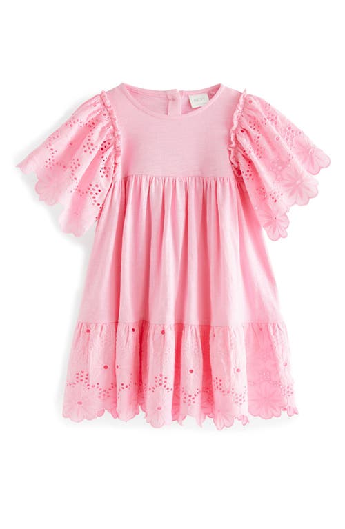 NEXT Kids' Broderie Trim Cotton Dress Pink at Nordstrom,